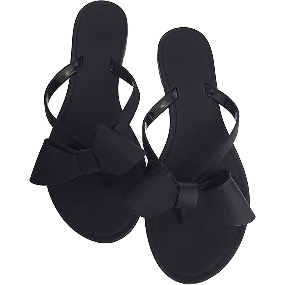 Mtzyoa Women's Bow Flip-Flops Jelly Sandal, Black, Size 9